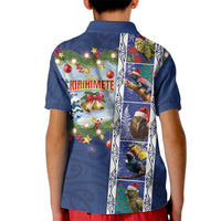 New Zealand Merry Christmas Kid Polo Shirt Maori Animals, Koru Tattoo - Blue Xmas Style LT03 - Polynesian Pride