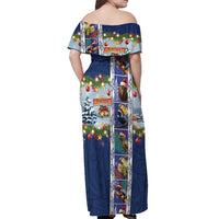 New Zealand Merry Christmas Off Shoulder Maxi Dress Maori Animals, Koru Tattoo - Blue Xmas Style LT03 - Polynesian Pride