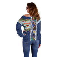 New Zealand Merry Christmas Off Shoulder Sweater Maori Animals, Koru Tattoo - Blue Xmas Style LT03 - Polynesian Pride