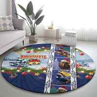 New Zealand Merry Christmas Round Carpet Maori Animals, Koru Tattoo - Blue Xmas Style LT03 - Polynesian Pride