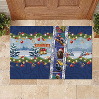 New Zealand Merry Christmas Rubber Doormat Maori Animals, Koru Tattoo - Blue Xmas Style LT03 Blue - Polynesian Pride