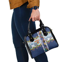 New Zealand Merry Christmas Shoulder Handbag Maori Animals, Koru Tattoo - Blue Xmas Style LT03 - Polynesian Pride