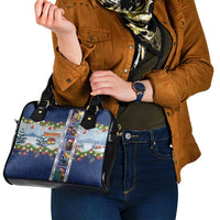 New Zealand Merry Christmas Shoulder Handbag Maori Animals, Koru Tattoo - Blue Xmas Style LT03 - Polynesian Pride