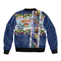 New Zealand Merry Christmas Sleeve Zip Bomber Jacket Maori Animals, Koru Tattoo - Blue Xmas Style LT03 - Polynesian Pride