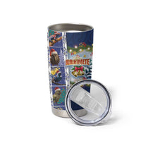 New Zealand Merry Christmas Tumbler Cup Maori Animals Xmas Style and Koru Tattoo Blue Color LT03 - Polynesian Pride