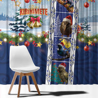 New Zealand Merry Christmas Window Curtain Maori Animals, Koru Tattoo - Blue Xmas Style LT03 - Polynesian Pride