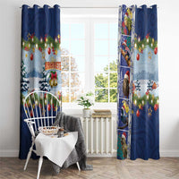 New Zealand Merry Christmas Window Curtain Maori Animals, Koru Tattoo - Blue Xmas Style LT03 - Polynesian Pride