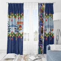 New Zealand Merry Christmas Window Curtain Maori Animals, Koru Tattoo - Blue Xmas Style LT03 - Polynesian Pride