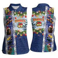 New Zealand Merry Christmas Women Sleeveless Polo Shirt Maori Animals, Koru Tattoo - Blue Xmas Style LT03 - Polynesian Pride