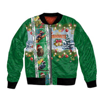 New Zealand Merry Christmas Bomber Jacket Maori Animals, Koru Tattoo - Green Xmas Style LT03 Unisex Green - Polynesian Pride