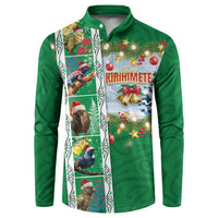 New Zealand Merry Christmas Button Sweatshirt Maori Animals, Koru Tattoo - Green Xmas Style LT03 Green - Polynesian Pride