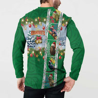 New Zealand Merry Christmas Button Sweatshirt Maori Animals, Koru Tattoo - Green Xmas Style LT03 - Polynesian Pride