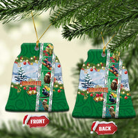 New Zealand Merry Christmas Ceramic Ornament Maori Animals, Koru Tattoo - Green Xmas Style LT03 Bell Flake Green - Polynesian Pride