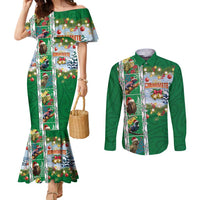New Zealand Merry Christmas Couples Matching Mermaid Dress and Long Sleeve Button Shirt Maori Animals, Koru Tattoo - Green Xmas Style LT03 Green - Polynesian Pride
