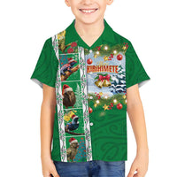 New Zealand Merry Christmas Family Matching Summer Maxi Dress and Hawaiian Shirt Maori Animals, Koru Tattoo - Green Xmas Style LT03 Son's Shirt Green - Polynesian Pride