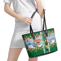 New Zealand Merry Christmas Leather Tote Bag Maori Animals, Koru Tattoo - Green Xmas Style LT03 - Polynesian Pride