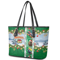 New Zealand Merry Christmas Leather Tote Bag Maori Animals, Koru Tattoo - Green Xmas Style LT03 - Polynesian Pride
