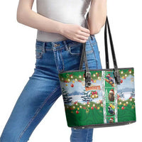 New Zealand Merry Christmas Leather Tote Bag Maori Animals, Koru Tattoo - Green Xmas Style LT03 - Polynesian Pride