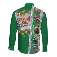 New Zealand Merry Christmas Long Sleeve Button Shirt Maori Animals, Koru Tattoo - Green Xmas Style LT03 - Polynesian Pride