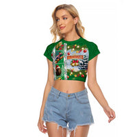 New Zealand Merry Christmas Raglan Cropped T Shirt Maori Animals, Koru Tattoo - Green Xmas Style LT03 Female Green - Polynesian Pride