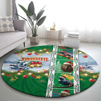 New Zealand Merry Christmas Round Carpet Maori Animals, Koru Tattoo - Green Xmas Style LT03 - Polynesian Pride
