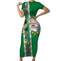 New Zealand Merry Christmas Short Sleeve Bodycon Dress Maori Animals, Koru Tattoo - Green Xmas Style LT03 Long Dress Green - Polynesian Pride