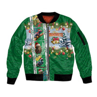 New Zealand Merry Christmas Sleeve Zip Bomber Jacket Maori Animals, Koru Tattoo - Green Xmas Style LT03 Unisex Green - Polynesian Pride