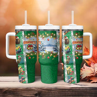 New Zealand Merry Christmas Tumbler With Handle Maori Animals Xmas Style and Koru Tattoo Green Color LT03 - Polynesian Pride