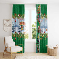 New Zealand Merry Christmas Window Curtain Maori Animals, Koru Tattoo - Green Xmas Style LT03 - Polynesian Pride