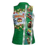 New Zealand Merry Christmas Women Sleeveless Polo Shirt Maori Animals, Koru Tattoo - Green Xmas Style LT03 - Polynesian Pride