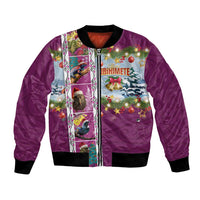 New Zealand Merry Christmas Bomber Jacket Maori Animals, Koru Tattoo - Pink Xmas Style LT03 Unisex Pink - Polynesian Pride