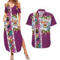 New Zealand Merry Christmas Couples Matching Summer Maxi Dress and Hawaiian Shirt Maori Animals, Koru Tattoo - Pink Xmas Style LT03 Pink - Polynesian Pride