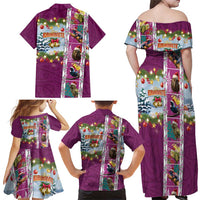 New Zealand Merry Christmas Family Matching Off Shoulder Maxi Dress and Hawaiian Shirt Maori Animals, Koru Tattoo - Pink Xmas Style LT03 - Polynesian Pride