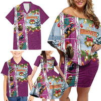 New Zealand Merry Christmas Family Matching Off Shoulder Short Dress and Hawaiian Shirt Maori Animals, Koru Tattoo - Pink Xmas Style LT03 - Polynesian Pride