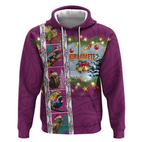 New Zealand Merry Christmas Hoodie Maori Animals, Koru Tattoo - Pink Xmas Style LT03 Pullover Hoodie Pink - Polynesian Pride