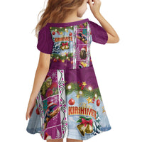 New Zealand Merry Christmas Kid Short Sleeve Dress Maori Animals, Koru Tattoo - Pink Xmas Style LT03 - Polynesian Pride