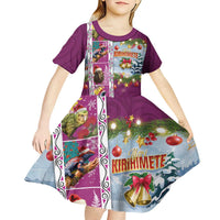 New Zealand Merry Christmas Kid Short Sleeve Dress Maori Animals, Koru Tattoo - Pink Xmas Style LT03 - Polynesian Pride