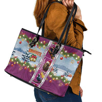 New Zealand Merry Christmas Leather Tote Bag Maori Animals, Koru Tattoo - Pink Xmas Style LT03 - Polynesian Pride