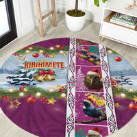 New Zealand Merry Christmas Round Carpet Maori Animals, Koru Tattoo - Pink Xmas Style LT03 Pink - Polynesian Pride