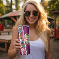 New Zealand Merry Christmas Skinny Tumbler Maori Animals Xmas Style and Koru Tattoo Pink Color LT03 - Polynesian Pride