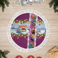 New Zealand Merry Christmas Tree Skirt Maori Animals, Koru Tattoo - Pink Xmas Style LT03 Fringed Pink - Polynesian Pride