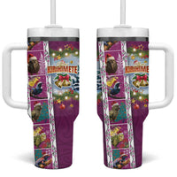 New Zealand Merry Christmas Tumbler With Handle Maori Animals Xmas Style and Koru Tattoo Pink Color LT03 One Size: 40 oz Pink - Polynesian Pride