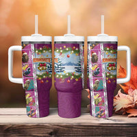 New Zealand Merry Christmas Tumbler With Handle Maori Animals Xmas Style and Koru Tattoo Pink Color LT03 - Polynesian Pride