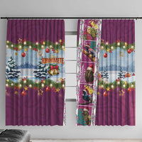 New Zealand Merry Christmas Window Curtain Maori Animals, Koru Tattoo - Pink Xmas Style LT03 With Hooks Pink - Polynesian Pride