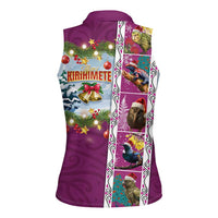 New Zealand Merry Christmas Women Sleeveless Polo Shirt Maori Animals, Koru Tattoo - Pink Xmas Style LT03 - Polynesian Pride