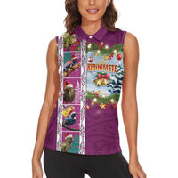 New Zealand Merry Christmas Women Sleeveless Polo Shirt Maori Animals, Koru Tattoo - Pink Xmas Style LT03 - Polynesian Pride