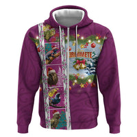 New Zealand Merry Christmas Zip Hoodie Maori Animals, Koru Tattoo - Pink Xmas Style LT03 Zip Hoodie Pink - Polynesian Pride