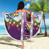 New Zealand Merry Christmas Beach Blanket Maori Animals, Koru Tattoo - Purple Xmas Style LT03 - Polynesian Pride