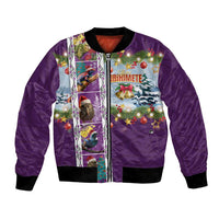New Zealand Merry Christmas Bomber Jacket Maori Animals, Koru Tattoo - Purple Xmas Style LT03 Unisex Purple - Polynesian Pride