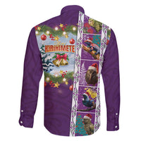 New Zealand Merry Christmas Family Matching Long Sleeve Bodycon Dress and Hawaiian Shirt Maori Animals, Koru Tattoo - Purple Xmas Style LT03 - Polynesian Pride
